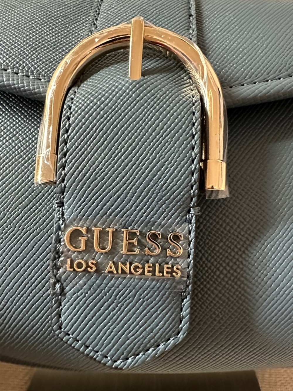 Guess Dark Denim Color Crossbody Saddle Bag with Gold Hardware - Picture 5 of 10
